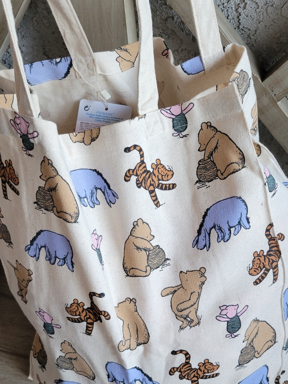 Primark Winnie the Pooh Canvas Tote Bag in Cream with Pastel Prints